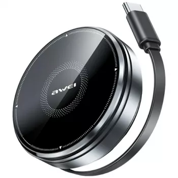AWEI W27 3-in-1 draadloos oplaadstation 15W snelladen met USB-C-kabel zwart