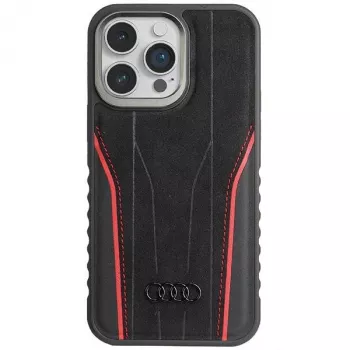 Audi Echt Leren MagSafe iPhone 14 Pro Max 6.7 Zwart-Rood Hardcase