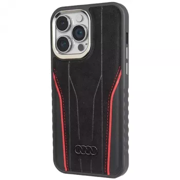Audi Echt Leren MagSafe iPhone 14 Pro Max 6.7 Zwart-Rood Hardcase