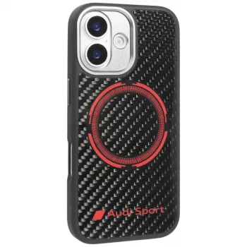 Audi RSQ Carbon Fiber Sport Red Circle MagSafe Case voor iPhone 17 zwart