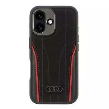 Audi Genuine Leather MagSafe iPhone 16 hardcase zwart-rood