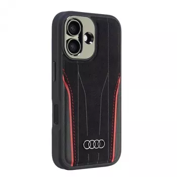 Audi Genuine Leather MagSafe iPhone 16 hardcase zwart-rood