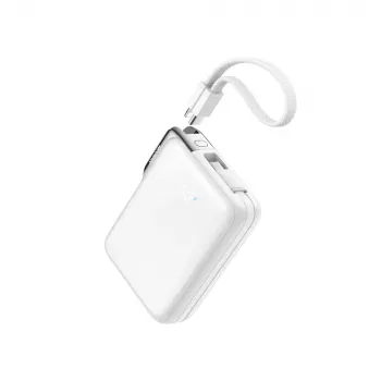 Joyroom JR-PBF27 Pro powerbank 10000mAh 30W met geïntegreerde USB-C-kabel en extra bidirectionele USB-C-naar-Lightning-kabel - Wit