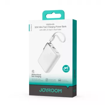 Joyroom JR-PBF27 Pro powerbank 10000mAh 30W met geïntegreerde USB-C-kabel en extra bidirectionele USB-C-naar-Lightning-kabel - Wit