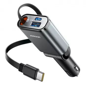 Joyroom JR-CCL07 3-in-1 autolader met intrekbare kabels - Donkergrijs
