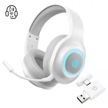 QCY Heroad V200 Tri-Mode Gaming Headset met virtueel 7.1 Surround Sound, 240h accu, afneembare microfoon - Wit