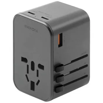 ENERGEA Travelworld Adapter GaN65W 65W 1xUSB-A 2xUSB-C PD PPS QC 3.0 verwisselbare stekkers US/EU/UK Gunmetal grijs