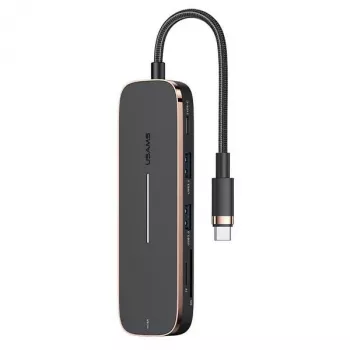 USAMS SJ575HUB01 USB-C-hub 2x USB-A USB-C PD HDMI SD Micro SD-kaartlezer zwart
