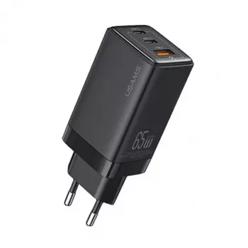 USAMS Sandru-serie 65W GaN wandlader 2xUSB-C 1xUSB-A PD3.0 QC3.0 snelladen zwart CC180TC01