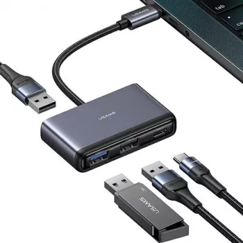 USAMS 4-in-1 USB-C-hub adapter 2x USB 2.0 / USB 3.0 / USB-C donkergrijs SJ627HUB01 (US-SJ627)