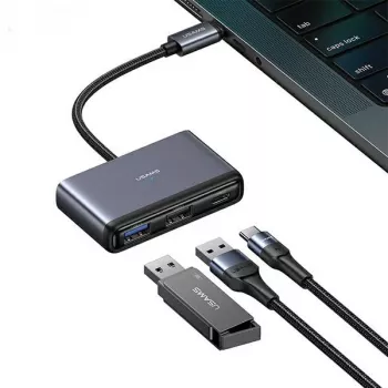 USAMS 5-in-1 USB-C-hub USB 2.0/USB 3.0/USB-C/TF/SD donkergrijs SJ628HUB01 (US-SJ628)