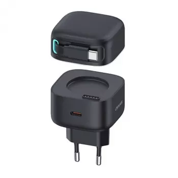 USAMS XMF-serie CC202TC01 35W GaN snellader met intrekbare USB-C-kabel, zwart