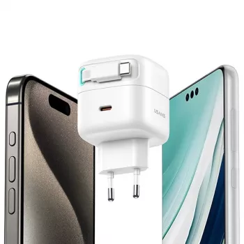 USAMS XMF-serie CC202TC01 35W GaN snellader met intrekbare USB-C-kabel, zwart