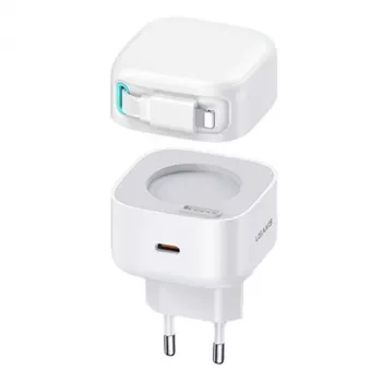 USAMS XMF-serie CC209TC02 GaN 35W snellader met intrekbare Lightning-kabel, wit