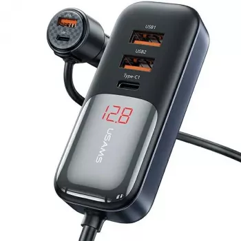 USAMS C40 auto-oplader 3xUSB+2xUSB-C 165W PD+QC snelladen zwart CC213CC01 (US-CC213)