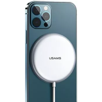 USAMS US-CD160 magnetische draadloze oplader 15W aluminium zilver voor iPhone 12/13/14/15-serie