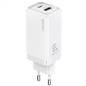 USAMS T47 65W PD snelladen Super Si wandlader met 1x USB-C en 1x USB-A, wit (CC153TC02)