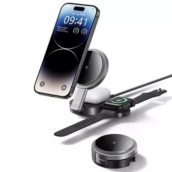 USAMS opvouwbaar 3-in-1 draadloos oplaadstation 15W voor telefoon/Apple Watch/oordopjes CD234WXC01 (US-CD234)