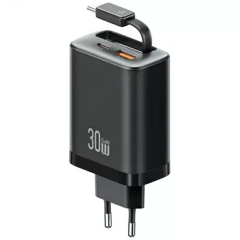 USAMS Xiang Series CC296 30W wandlader met USB-C en USB-A, zwart