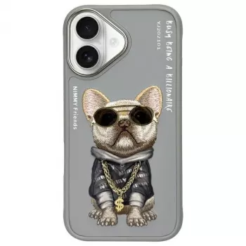 Nimmy hoesje voor Apple iPhone 16 6,1 inch grijs Glasses Cool Dog