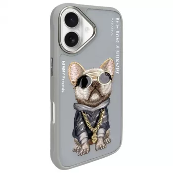 Nimmy hoesje voor Apple iPhone 16 6,1 inch grijs Glasses Cool Dog