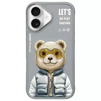 Nimmy Cool&Cute 2.0 Bear Case voor Apple iPhone 16 6,1 inch grijs