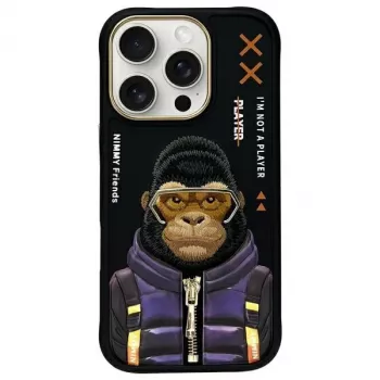 Nimmy Cool&Cute 2.0 Monkey backcover voor Apple iPhone 16 Pro, zwart, TPU