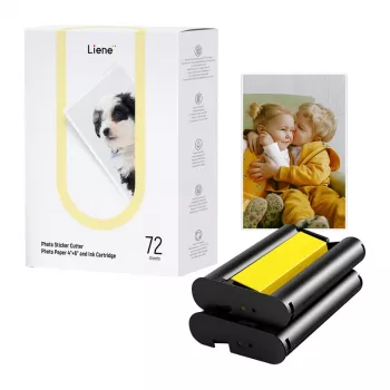 Liene PixCut 4x6 fotopapier- en inktpatronenset, 72 vel, glanzend, thermosublimatie