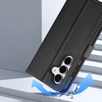DUXDUCIS Lawa Leather Wallet Case voor Samsung Galaxy S25+ met afneembare magnetische wallet - zwart