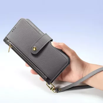 DUXDUCIS Lawa Leather Wallet Case voor Samsung Galaxy S25+ met afneembare magneetportemonnee - grijs