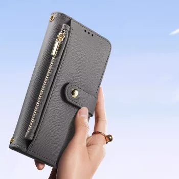 DUXDUCIS Lawa Leather Wallet Case voor Samsung Galaxy S25+ met afneembare magneetportemonnee - grijs
