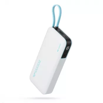 CUKTECH CUKP200NGLLG 55W 20000mAh powerbank met geïntegreerde USB-C-kabel - wit