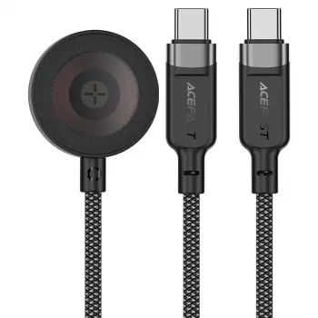 ACEFAST C6-11 3-in-1 USB-C naar 2x USB-C & Qi draadloze oplaadkabel, 100W, 1,2m, zwart