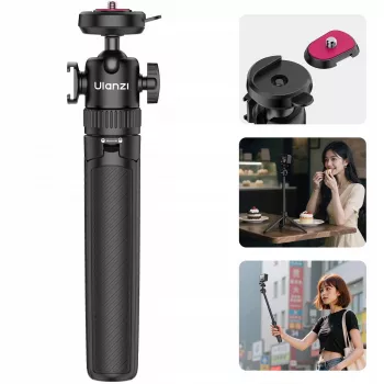 ULANZI MT90 2-in-1 statief selfiestick met snelkoppeling voor smartphone en camera, zwart