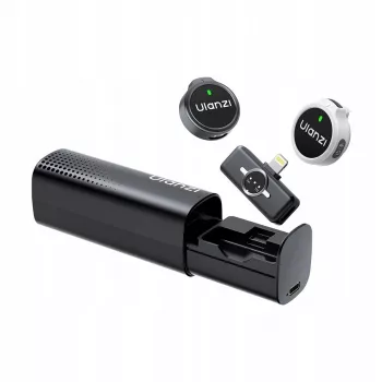 ULANZI A21/A056 draadloos microfoonsysteem met oplaadcase voor Lightning iOS-apparaten - 2 zenders, 100m bereik
