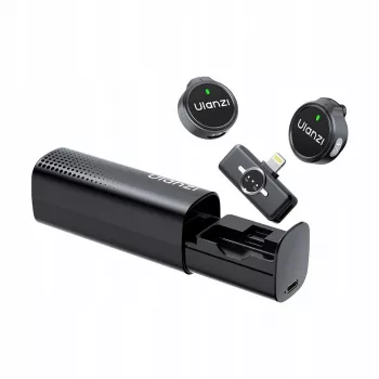 ULANZI A21 dual draadloze lavalier microfoon voor iPhone Lightning, 100m bereik, oplaadcase