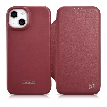 Icarer CE Premium Leather Folio Case voor iPhone 14 Plus met magneetklep MagSafe rood (WMI14220715-RD)