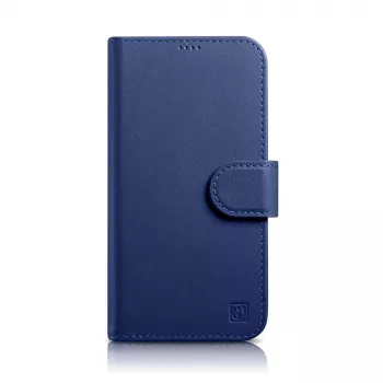 iCarer Wallet Case 2in1 voor iPhone 14 Plus - echt leren flipcase met RFID-blokkering, kaartvakken, kickstand - blauw