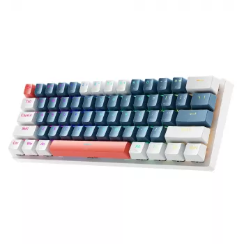 Machenike K500-B61 bedrade mechanische gaming-toetsenbord, 61 toetsen compact, bruine switches, RGB-achtergrondverlichting, blauw-wit