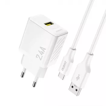 Dudao A23TEU 12W USB-A wandlader met 1m USB-A naar USB-C-kabel, wit