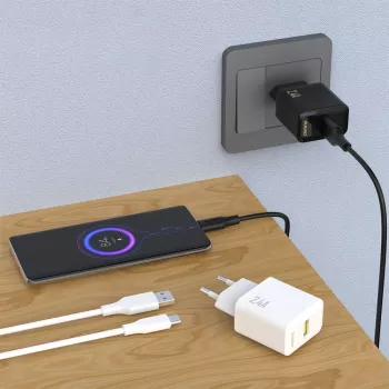 Dudao A23TEU 12W USB-A wandlader met 1m USB-A naar USB-C-kabel, wit