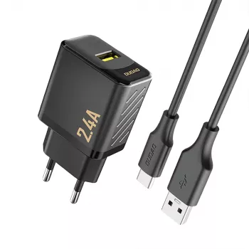 Dudao A23TEU 12W USB-A wandlader met 1m USB-A naar USB-C-kabel, zwart