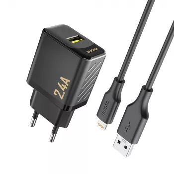 Dudao A23LEU adapter 12W 1xUSB-A (1m USB-A naar Lightning-kabel inbegrepen) zwart