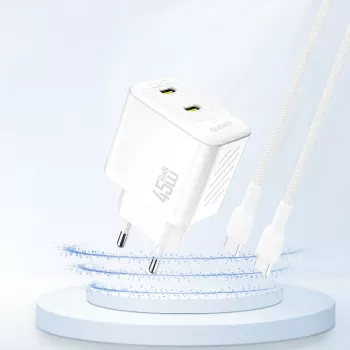 Dudao A28PEU 45W 2xUSB-C wandlader wit