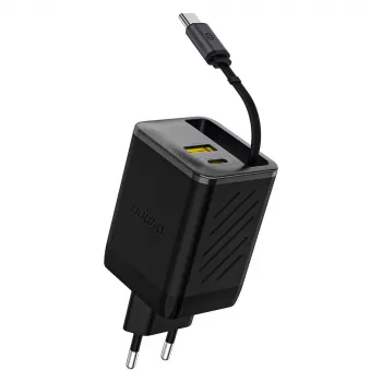 Dudao A67EU GaN 67W oplader met geïntegreerde uitschuifbare USB-C-kabel, Power Delivery Quick Charge - zwart