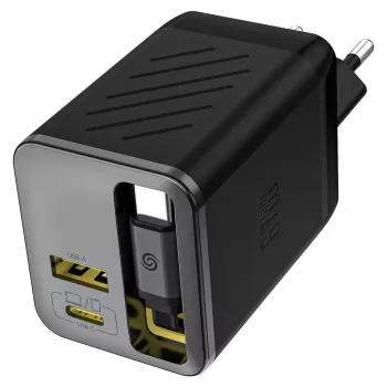 Dudao A67EU GaN 67W oplader met geïntegreerde uitschuifbare USB-C-kabel, Power Delivery Quick Charge - zwart