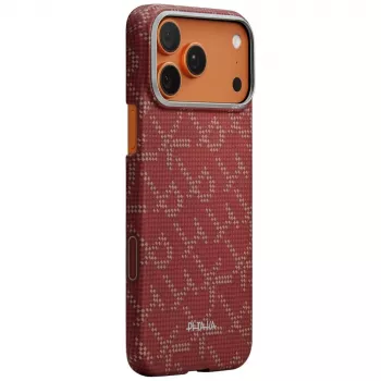 PITAKA Ultra-Slim Monogram MagSafe-hoes voor Apple iPhone 17 Pro, Gold Red