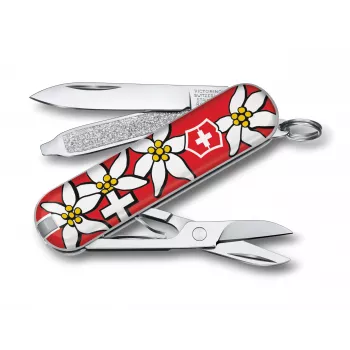 Victorinox Classic SD Printed zakmes, Edelweiss-design, 58 mm, rood (0.6223.840)
