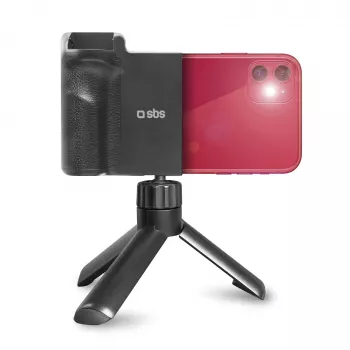 SBS Wireless Reflex set BT smartphone vlogging-kit met ministatief, Bluetooth-afstandsbediening en LED-ringlamp, zwart