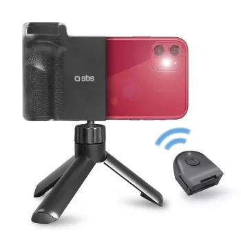 SBS Wireless Reflex set BT smartphone vlogging-kit met ministatief, Bluetooth-afstandsbediening en LED-ringlamp, zwart